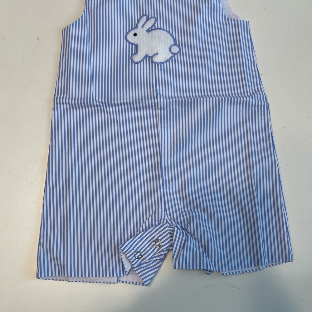 Easter Blue and White Striped Baby Romper with Bunny Patch